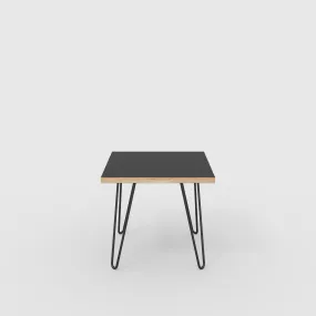 Plywood Side Table with Black Hairpin Legs - Formica Diamond Black - 500(w) x 500(d) x 425(h)