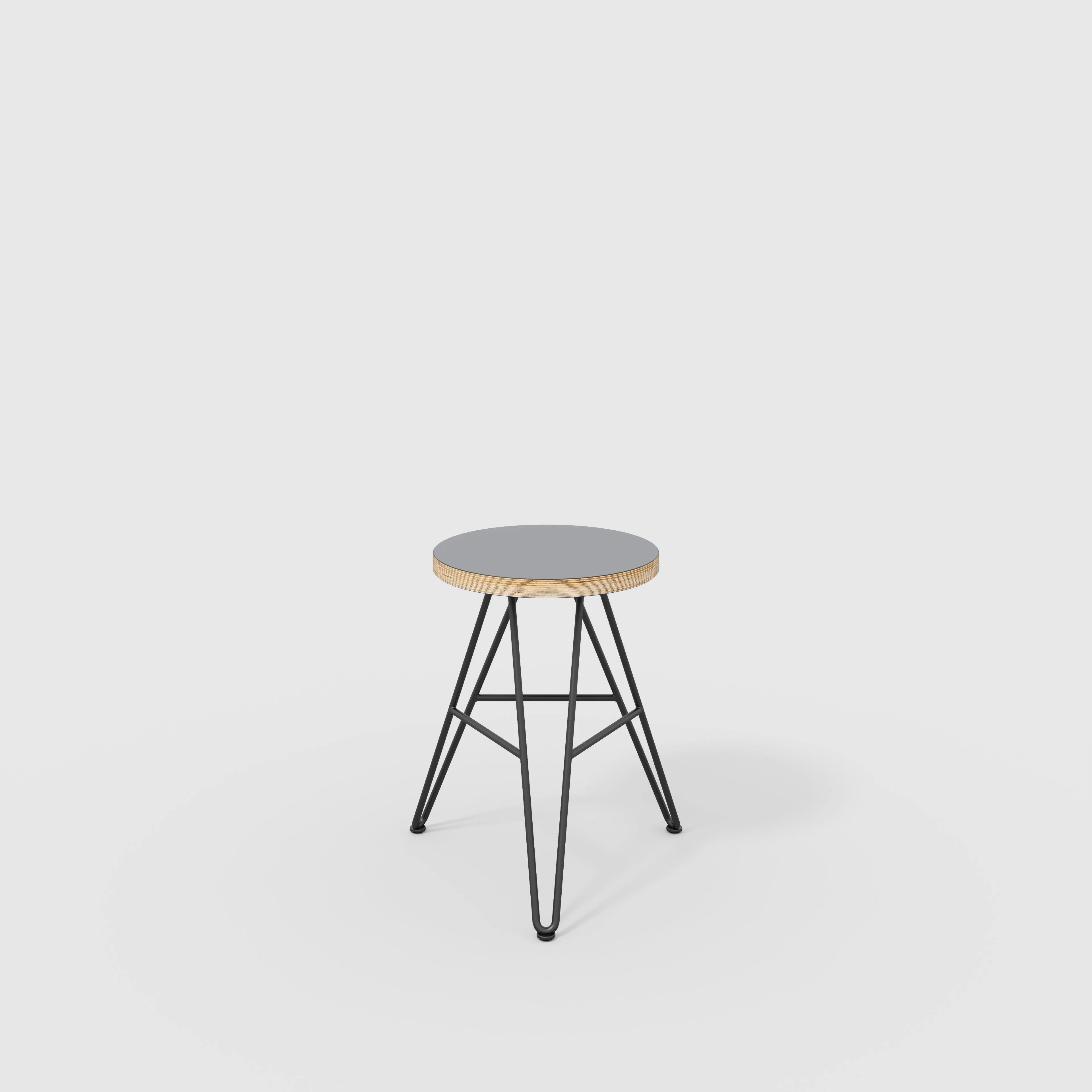 Plywood Stool with Black Hairpin Base - Formica Tornado Grey