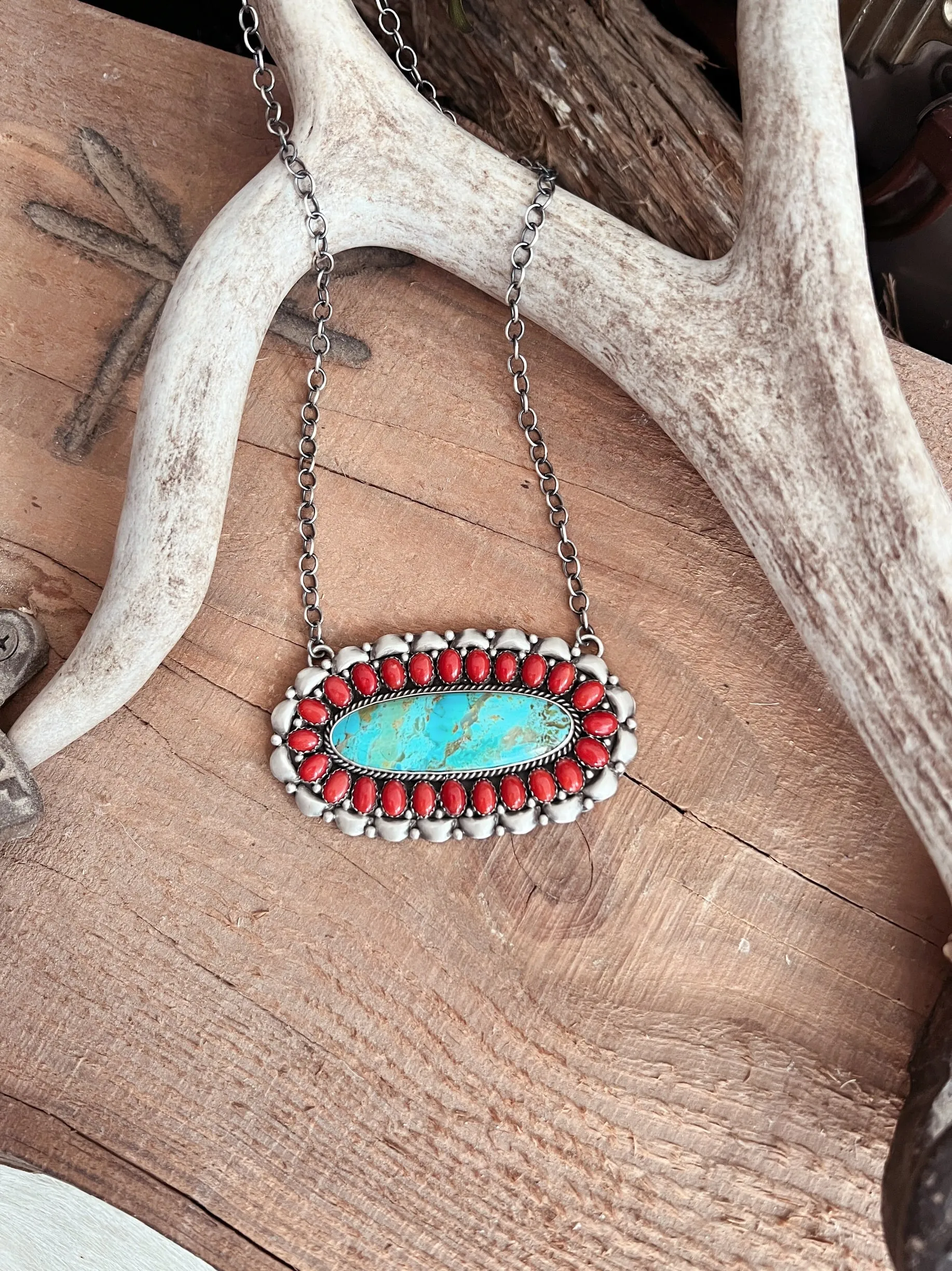 Queen Mother Navajo Turquoise Sterling Silver Necklace