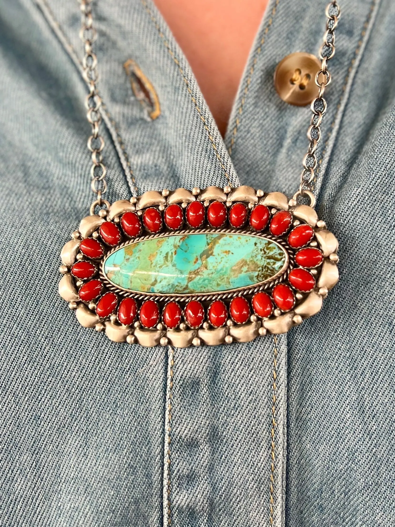 Queen Mother Navajo Turquoise Sterling Silver Necklace