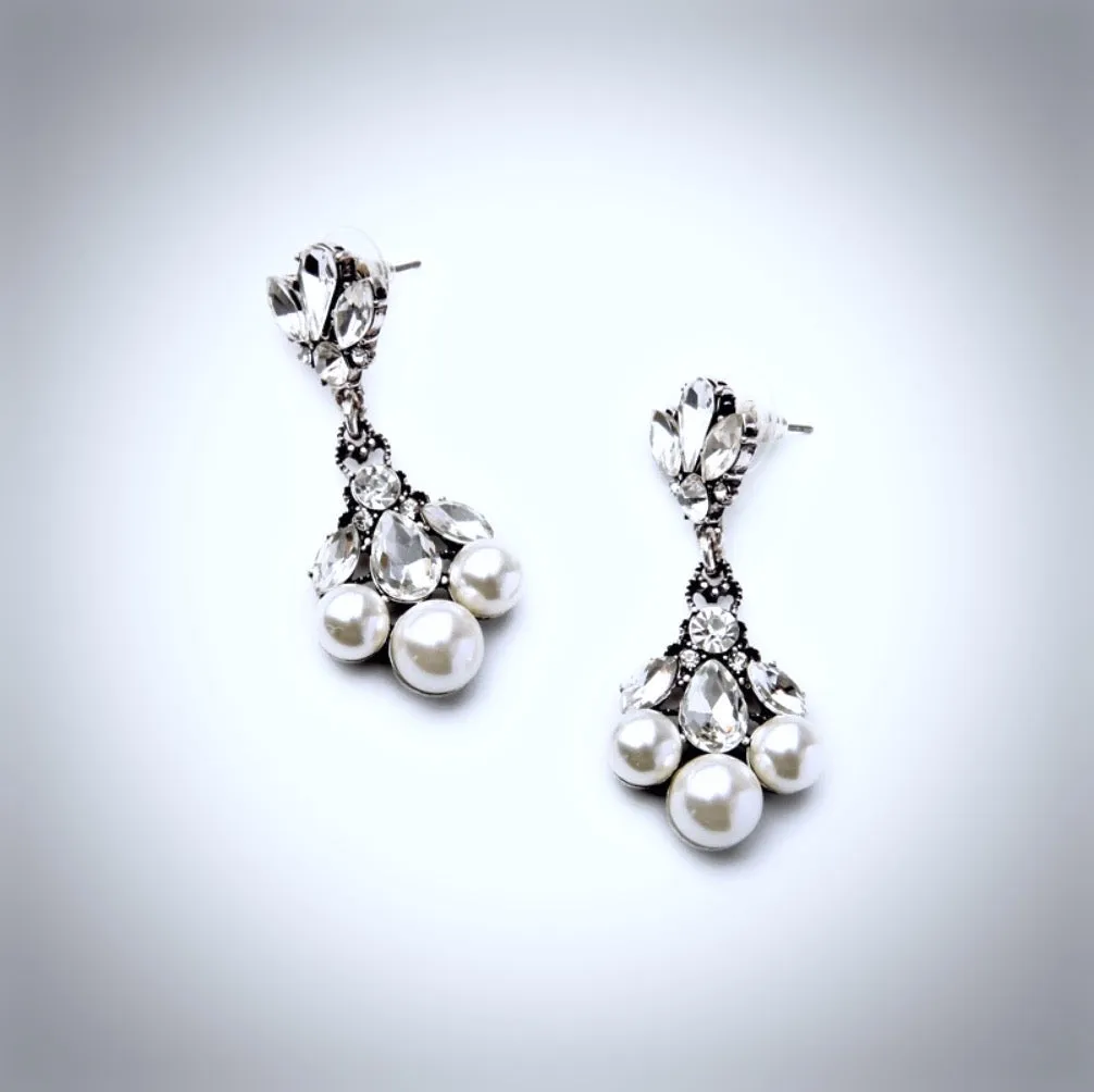"Avignon" - Vintage Pearl and Rhinestone Bridal Earrings