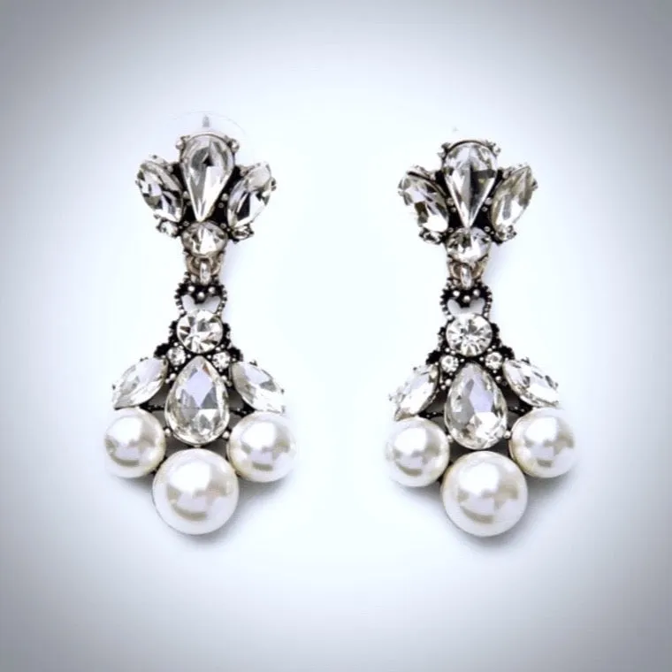 "Avignon" - Vintage Pearl and Rhinestone Bridal Earrings
