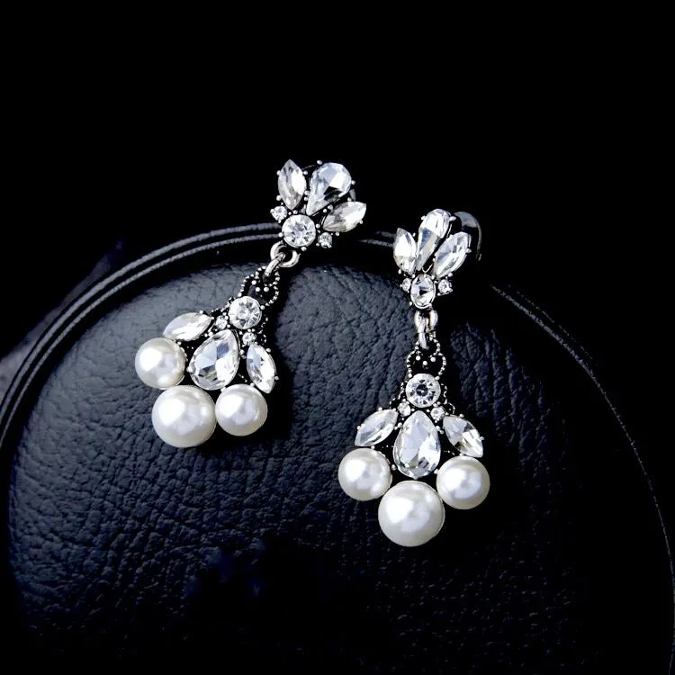 "Avignon" - Vintage Pearl and Rhinestone Bridal Earrings