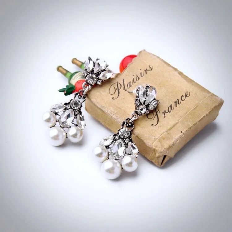 "Avignon" - Vintage Pearl and Rhinestone Bridal Earrings