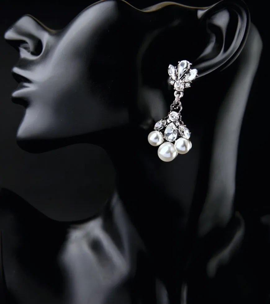 "Avignon" - Vintage Pearl and Rhinestone Bridal Earrings