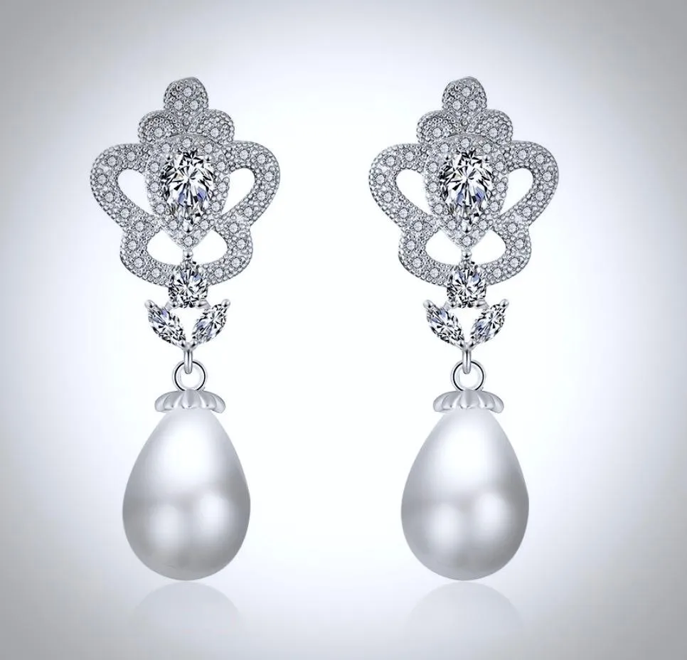 "Ayla" - Pearl and Cubic Zirconia Bridal Earrings