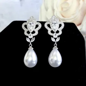 "Ayla" - Pearl and Cubic Zirconia Bridal Earrings