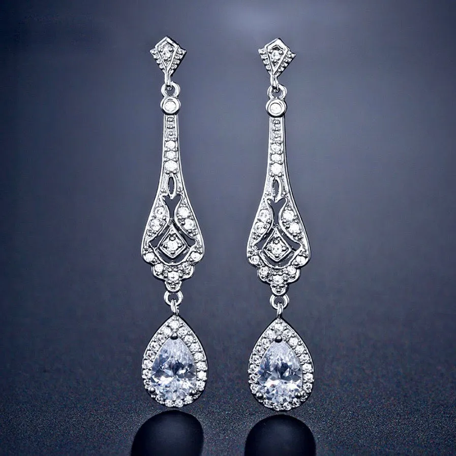 "Jennifer" - Cubic Zirconia Bridal Earrings - Available in Silver and Rose Gold