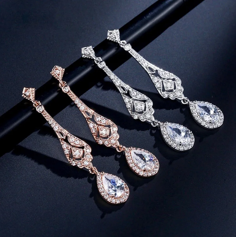"Jennifer" - Cubic Zirconia Bridal Earrings - Available in Silver and Rose Gold