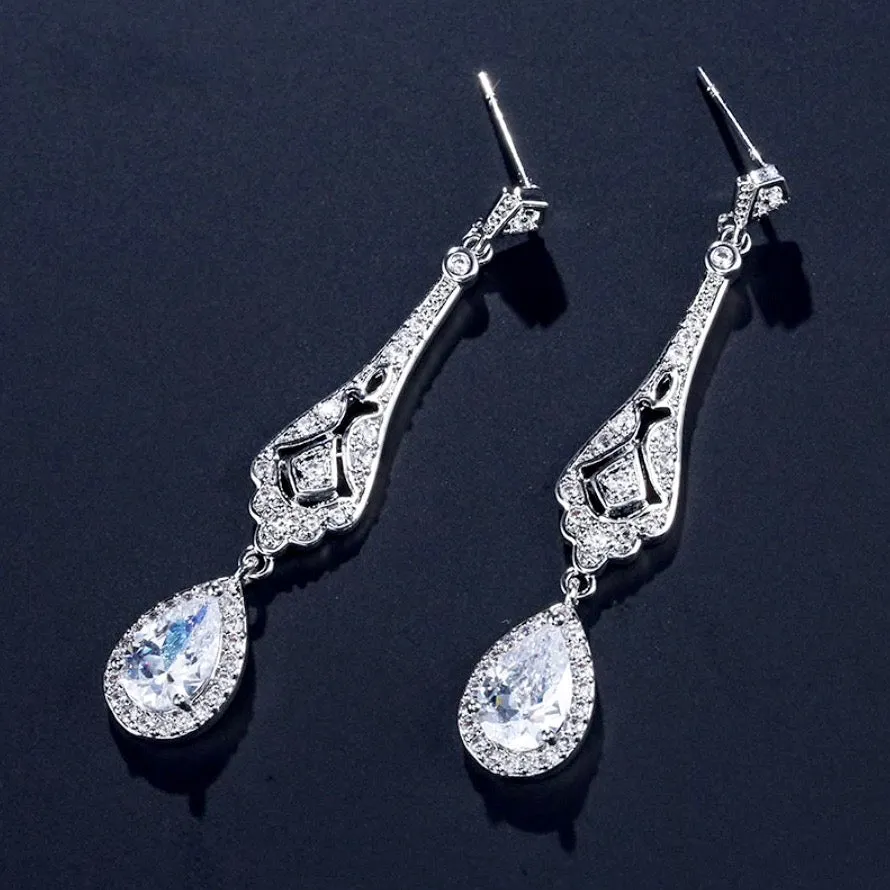 "Jennifer" - Cubic Zirconia Bridal Earrings - Available in Silver and Rose Gold