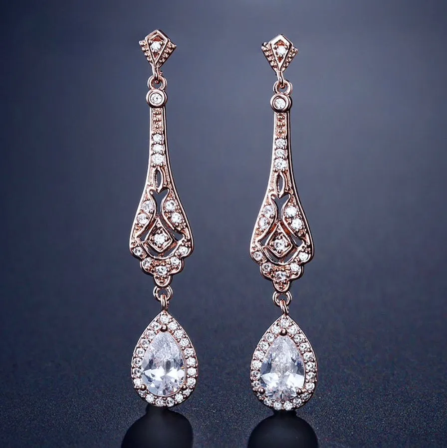 "Jennifer" - Cubic Zirconia Bridal Earrings - Available in Silver and Rose Gold