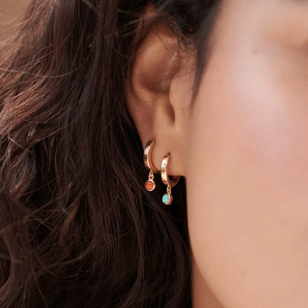 Red Coral Healing Huggie Hoop Earrings 18ct Gold Plate