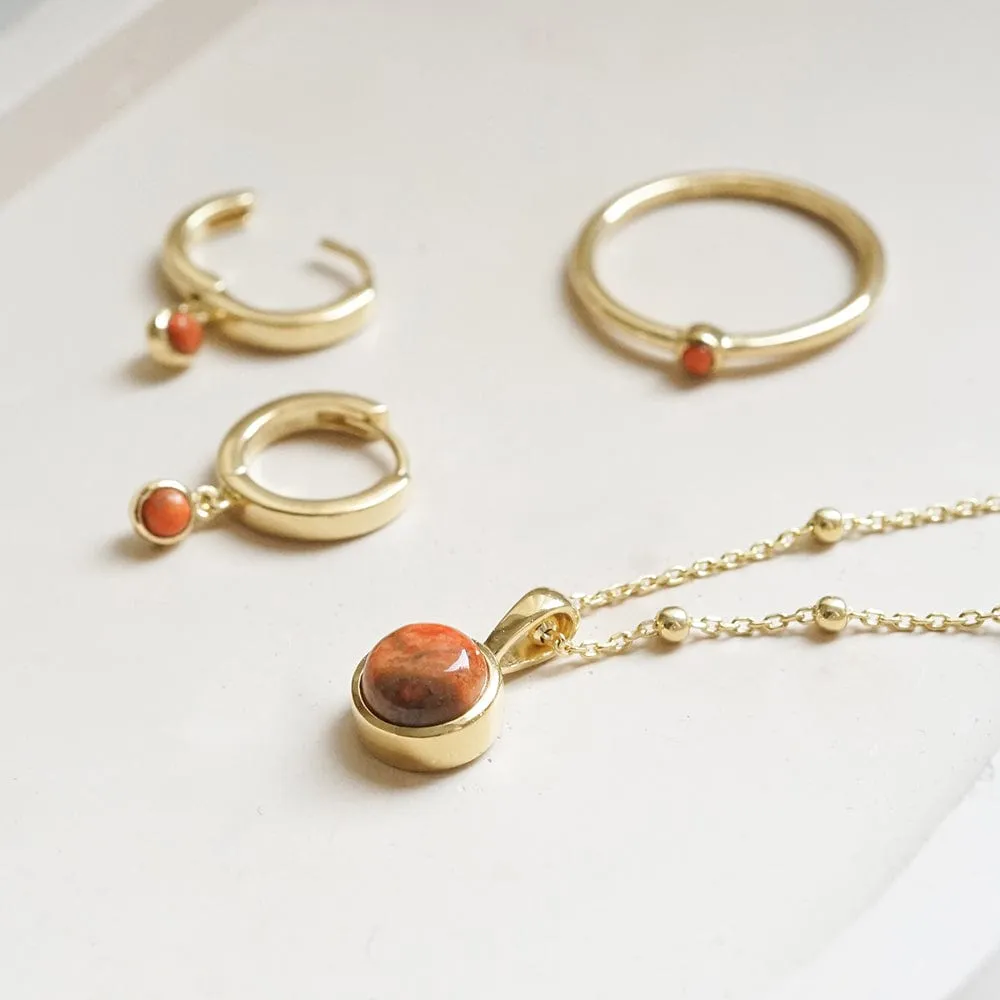Red Coral Healing Huggie Hoop Earrings 18ct Gold Plate