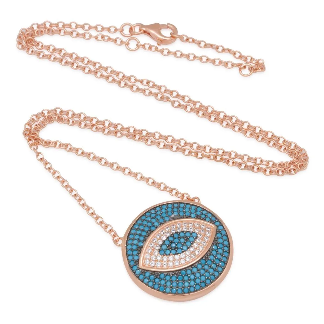 Rose Gold .925 Sterling Silver Turquoise Evil Eye Necklace