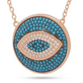 Rose Gold .925 Sterling Silver Turquoise Evil Eye Necklace