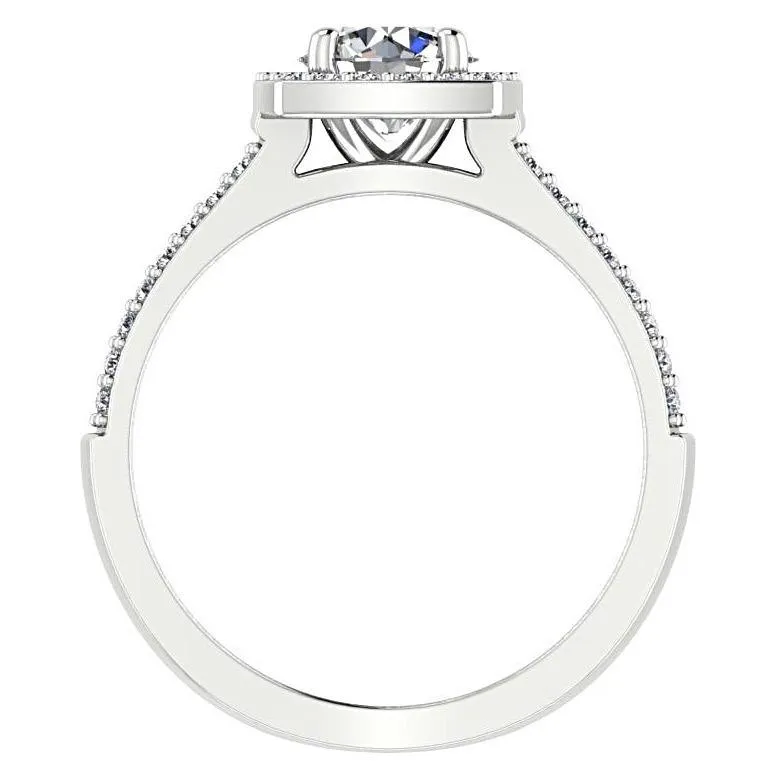 Round Diamond Halo Split Shank Engagement Ring 18K White Gold