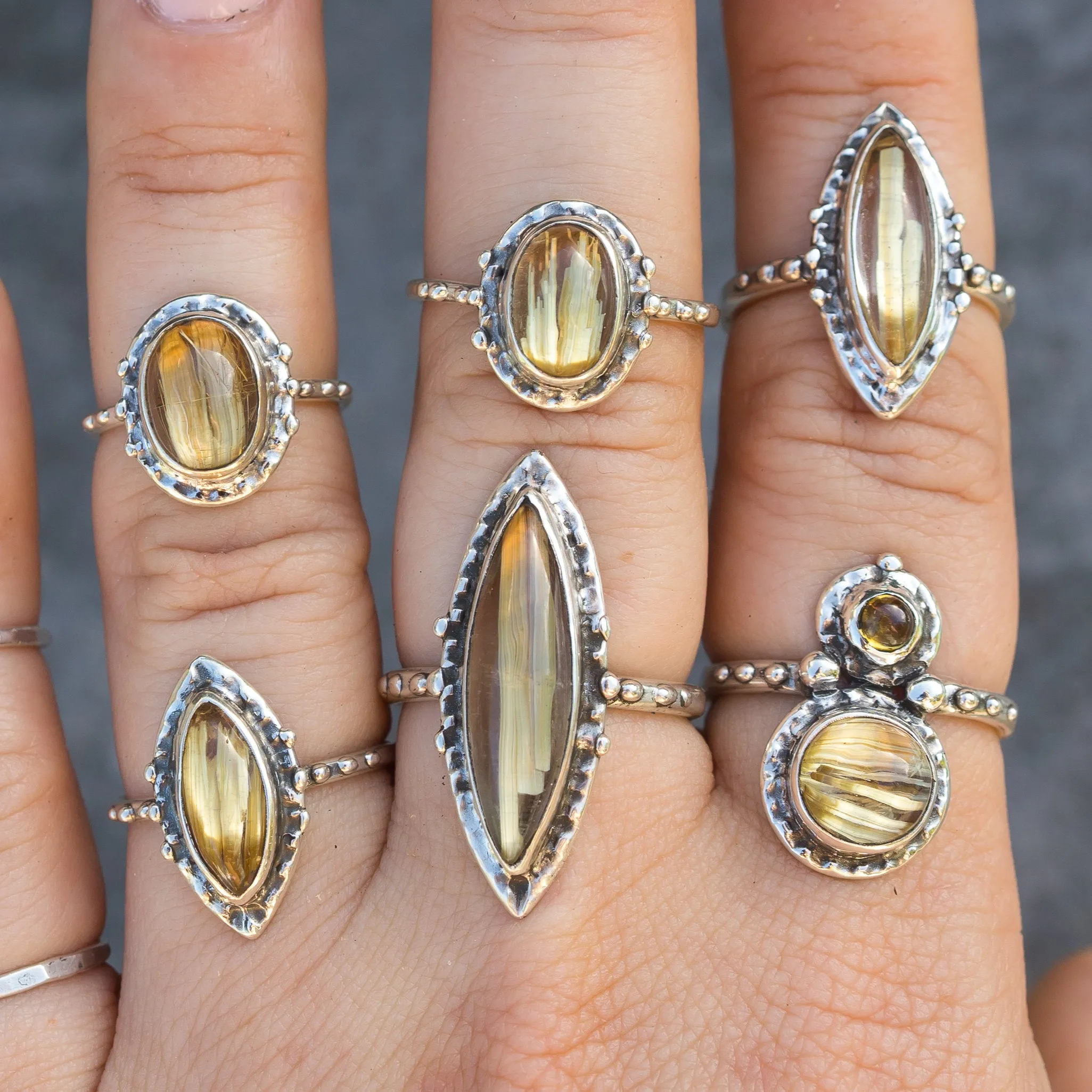 Rutilated Quartz Marquise Ring- Sz 7