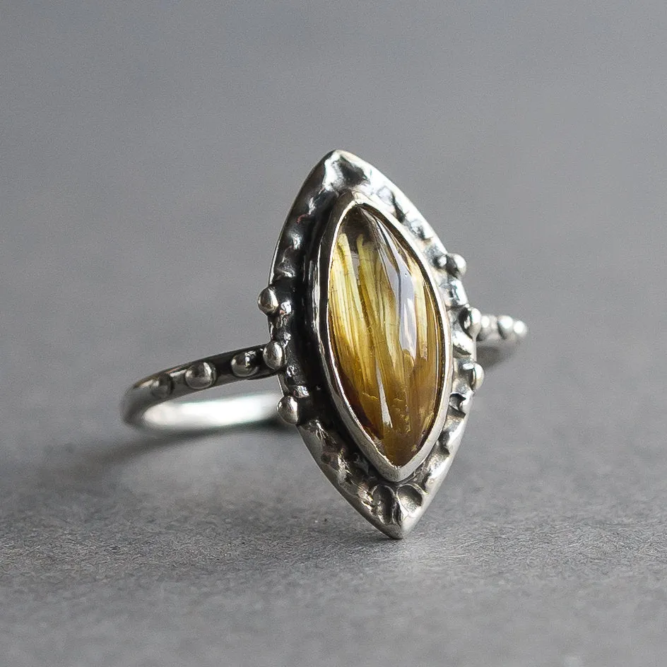 Rutilated Quartz Marquise Ring- Sz 7