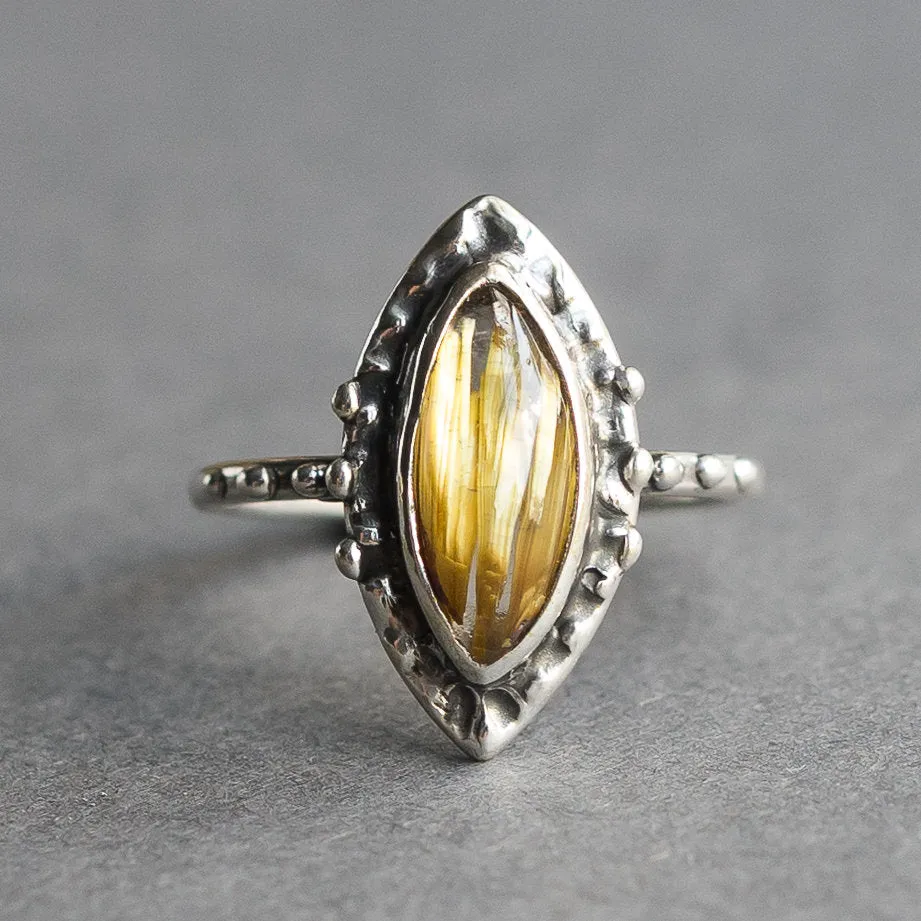 Rutilated Quartz Marquise Ring- Sz 7