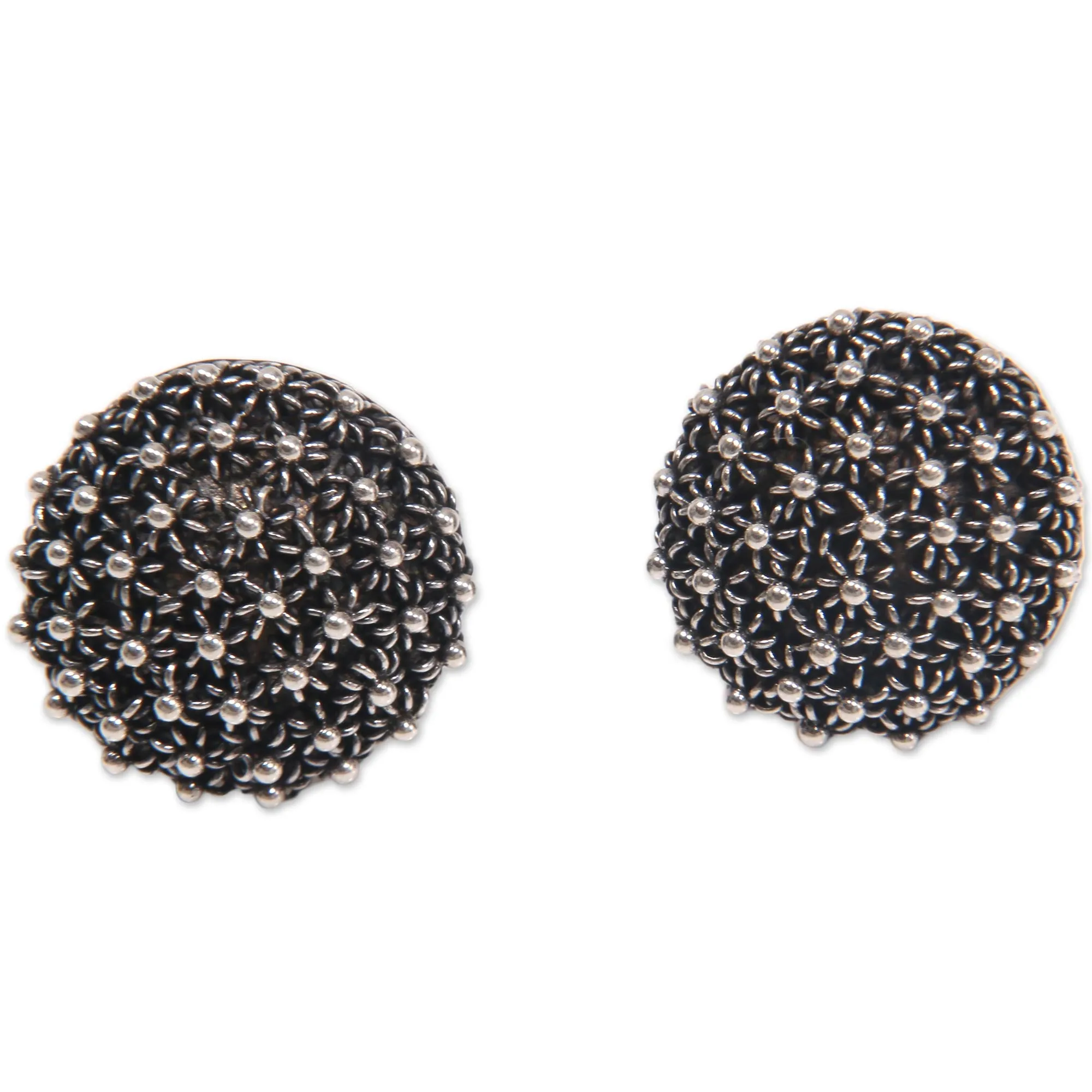 Sanur Coral Domed Sterling Silver Button Earrings with Look of Coral