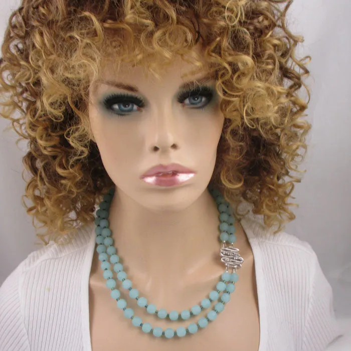 Sea Glass Necklace in Sea-foam Blue {Aqua} Double Strand