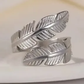 Silver Boho Feather Ring