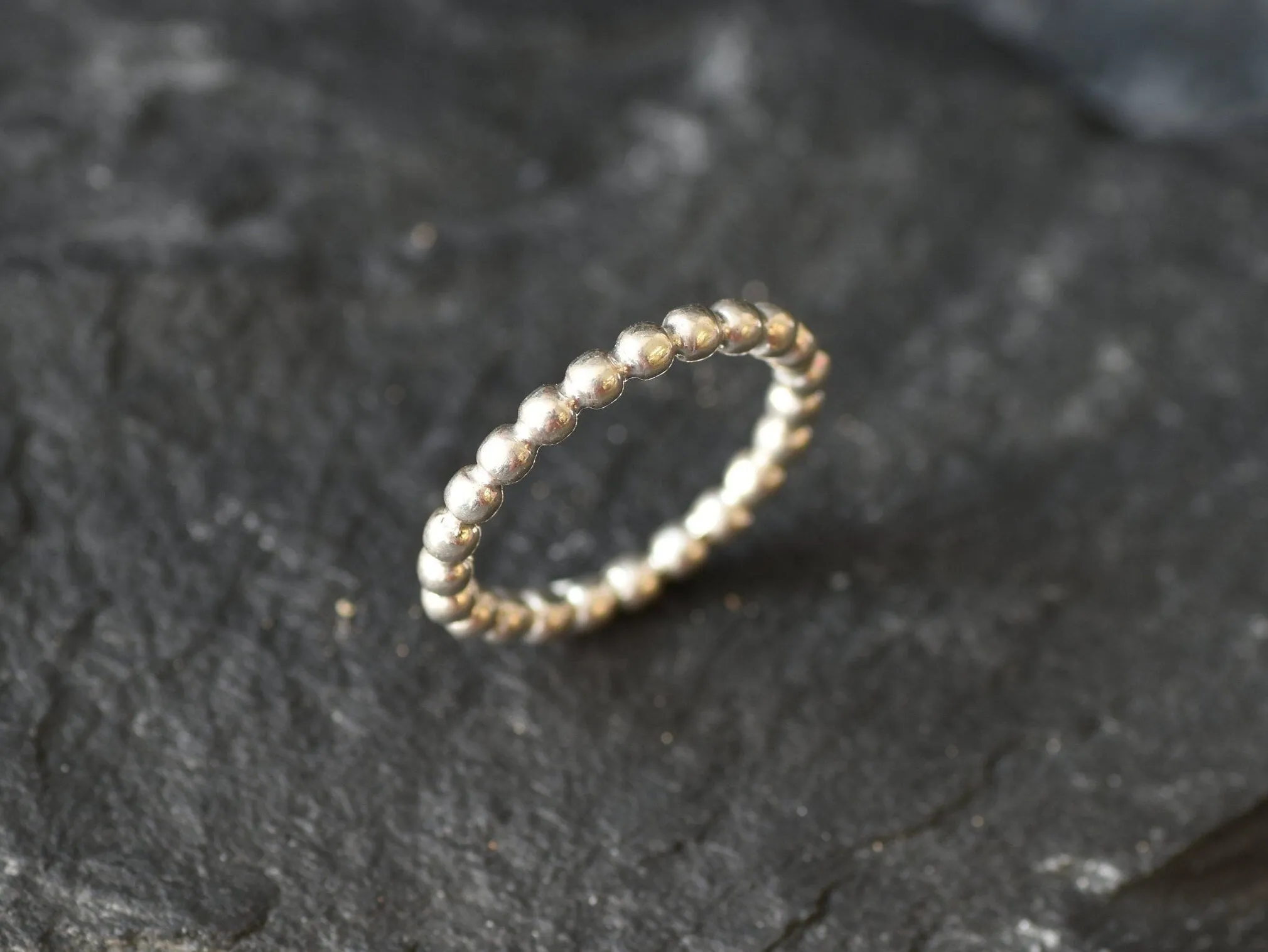 Silver Bubble Ring - Silver Beaded Ring - Silver Stackable Ring