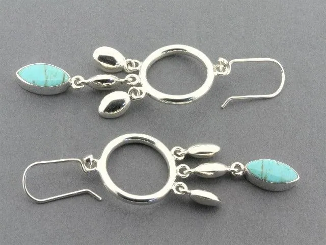 silver chandelier earrings with turquoise seeds