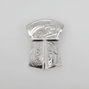 Silver Copper-shaped Wolf and Moon Pendant