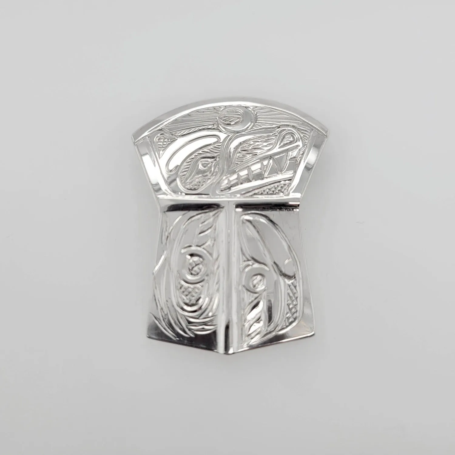 Silver Copper-shaped Wolf and Moon Pendant