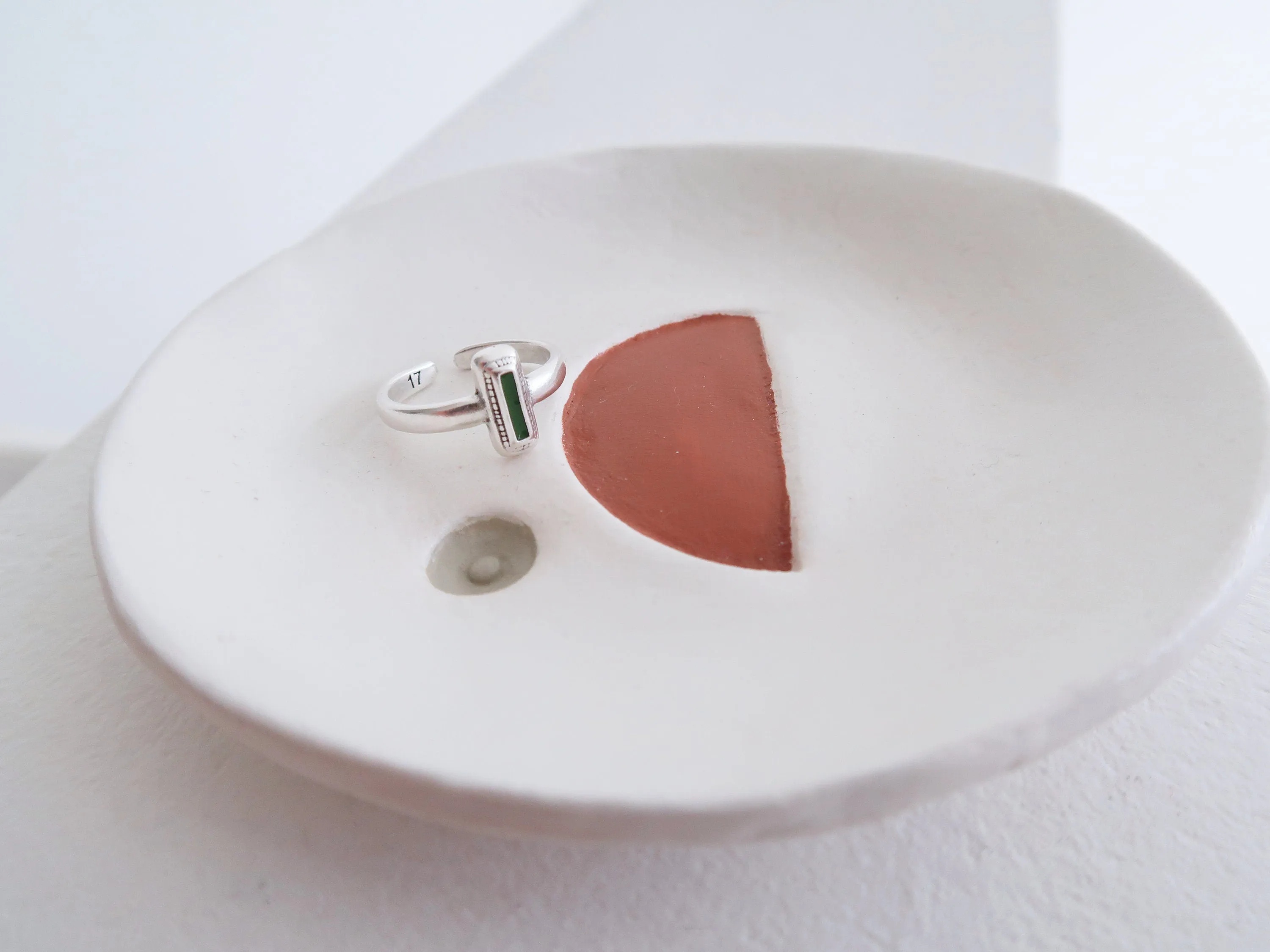 Silver Rectangle Turquoise/Black/Green Enamel Ring