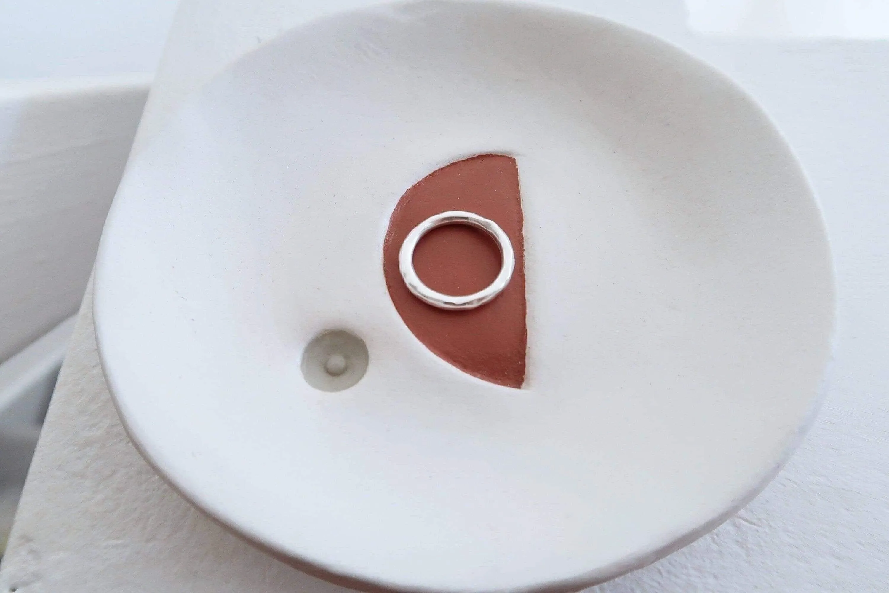Silver thin hammered band ring
