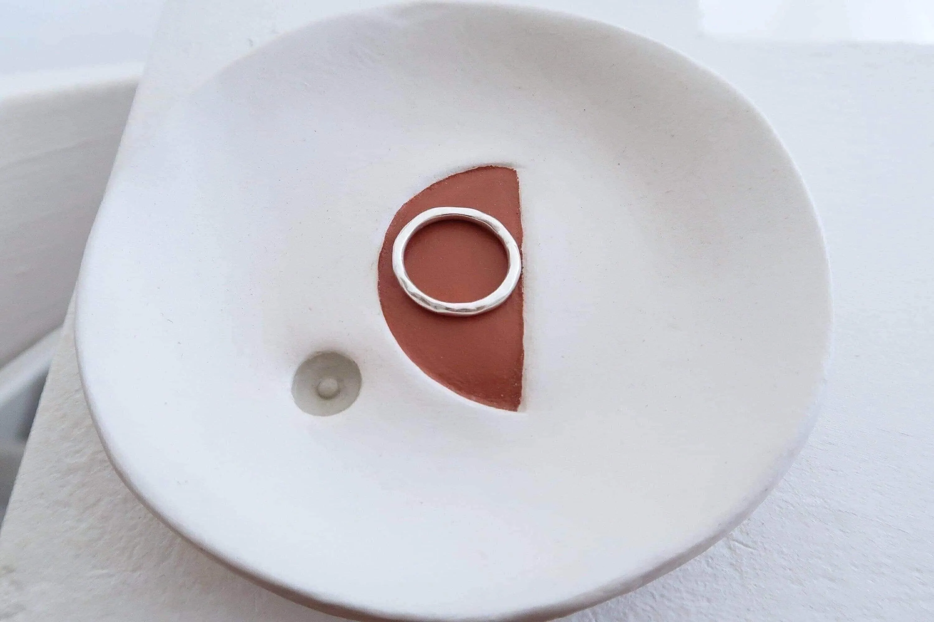 Silver thin hammered band ring