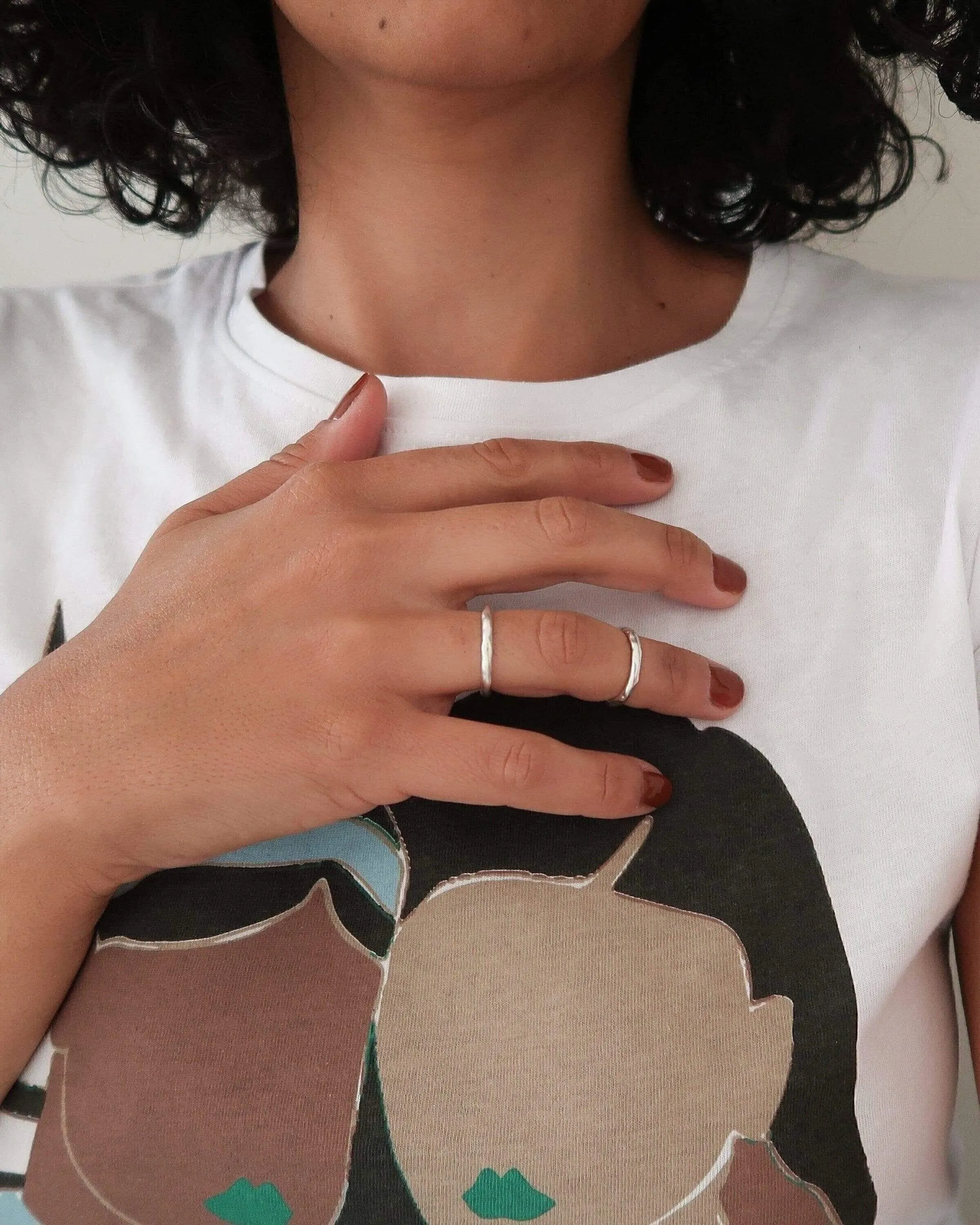 Silver thin hammered band ring