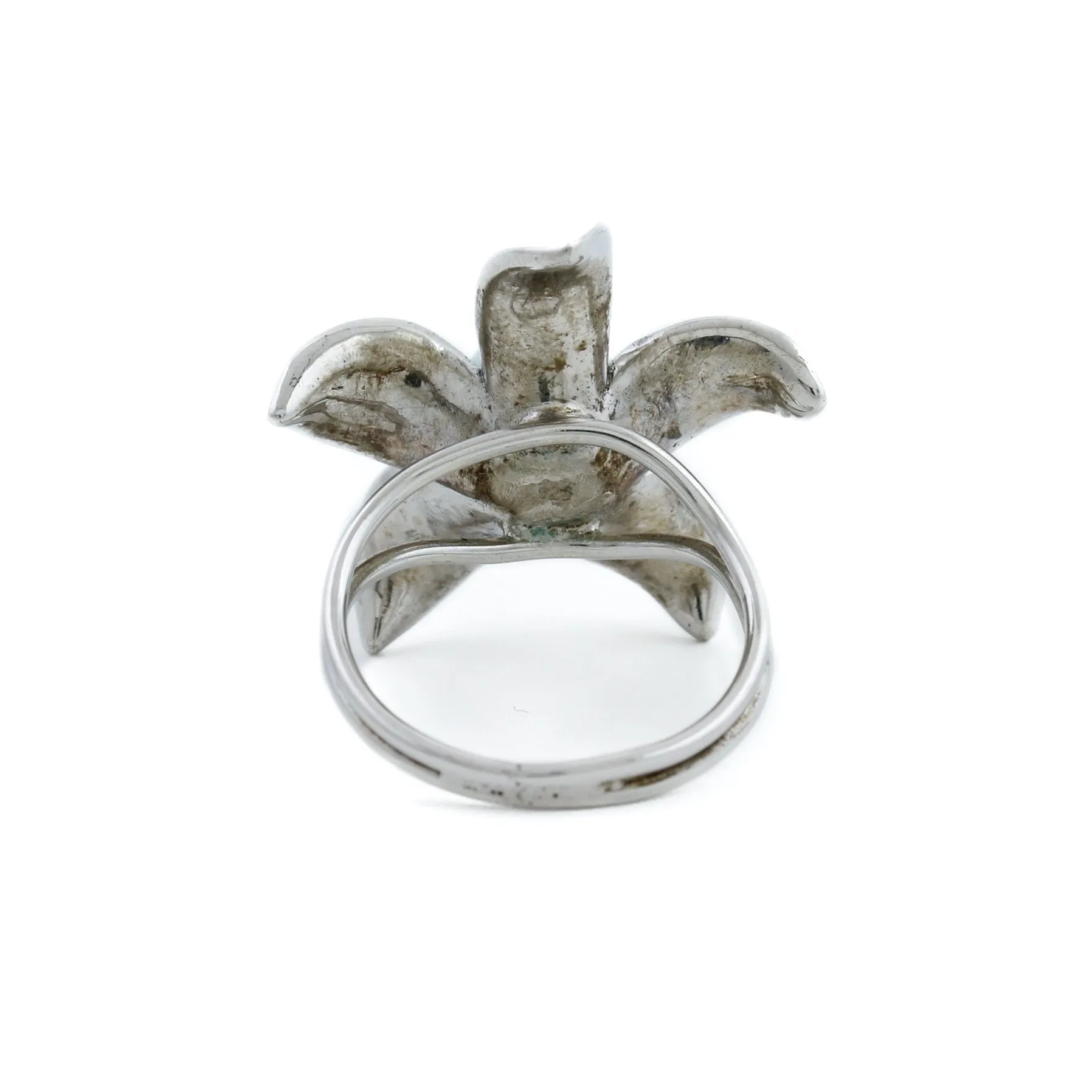 Silver x 8mm White Pearl Jasmine Flower Ring