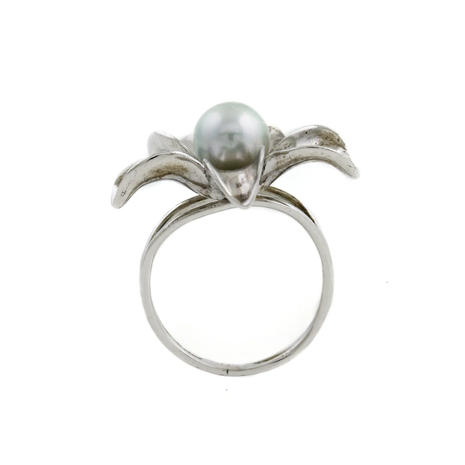 Silver x 8mm White Pearl Jasmine Flower Ring