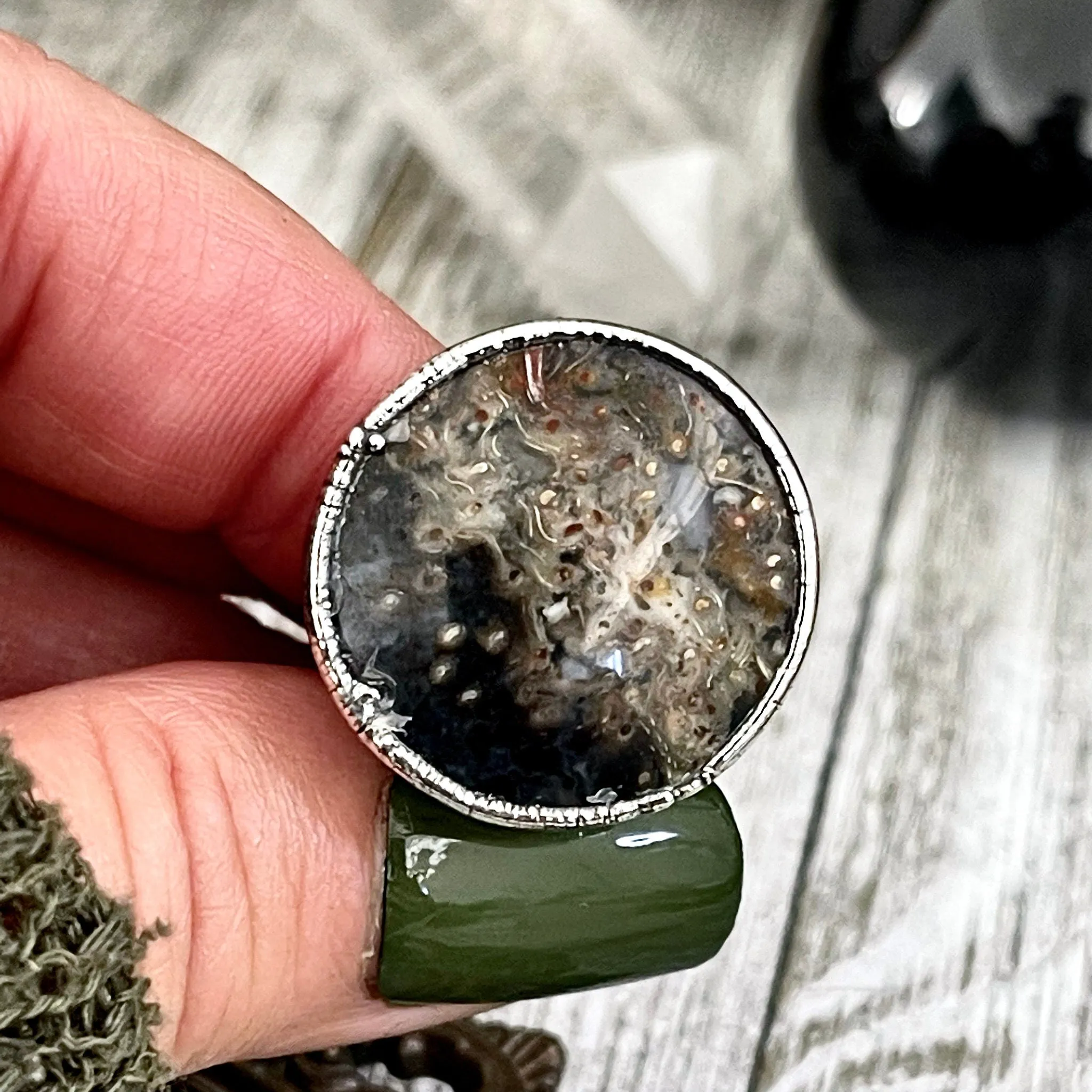 Size 7 Large Fossilized Palm Root Statement Ring in Fine Silver / Foxlark Collection - One of a Kind