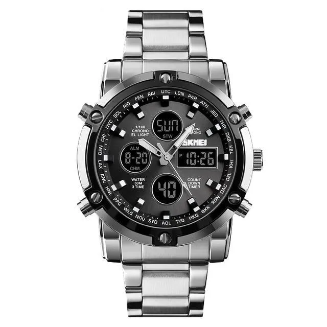 SKMEI 1389 Men‘s Stainless Steel Digital Watch 3Bar Waterproof