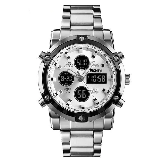 SKMEI 1389 Men‘s Stainless Steel Digital Watch 3Bar Waterproof