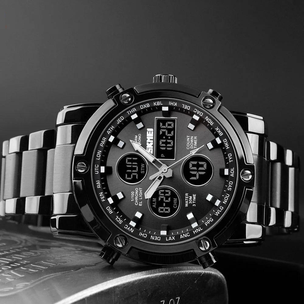 SKMEI 1389 Men‘s Stainless Steel Digital Watch 3Bar Waterproof
