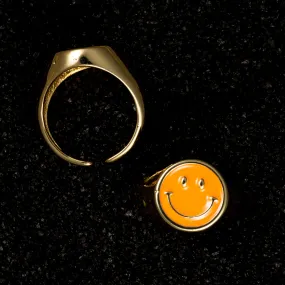Smiley Face Enamel Ring - Orange