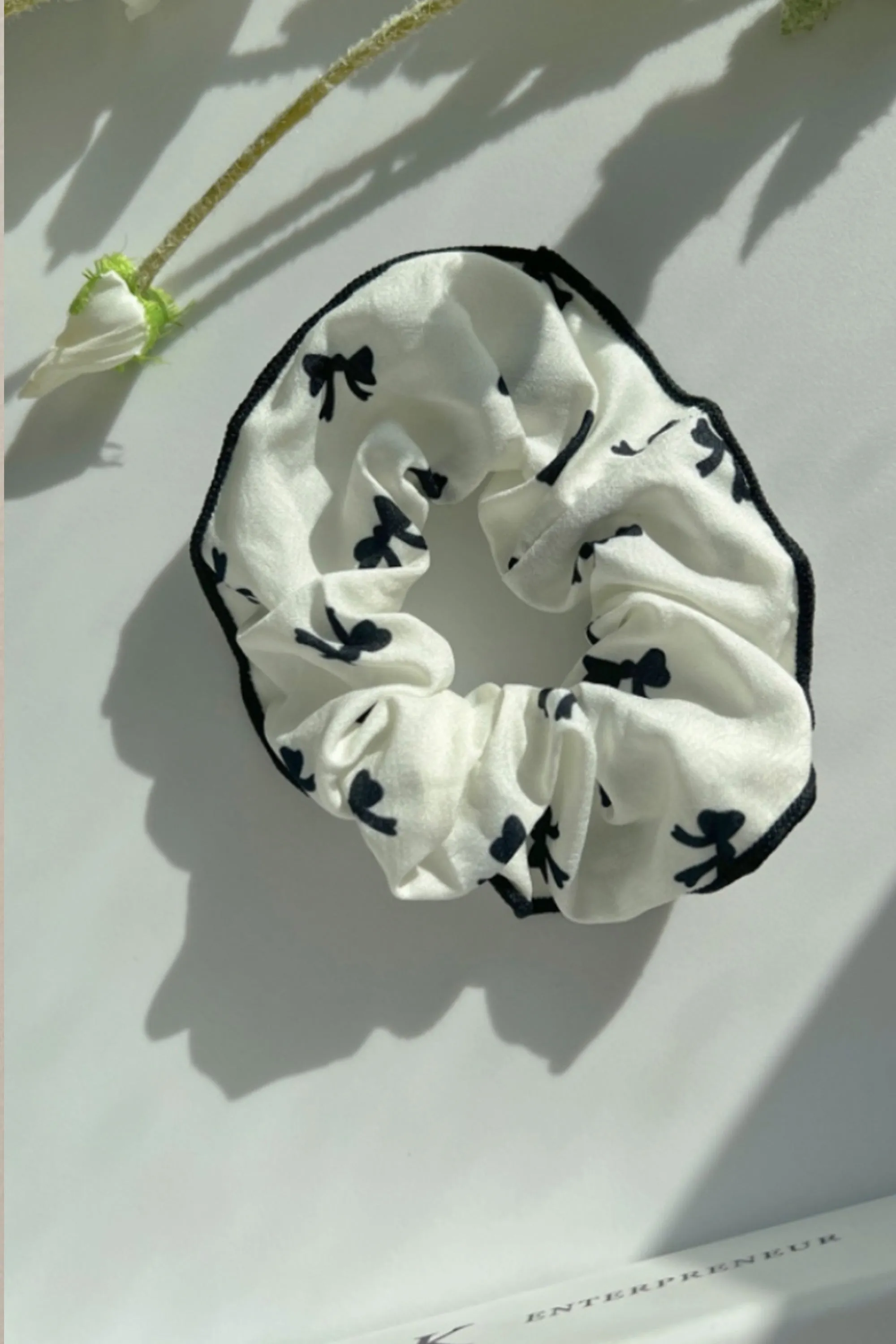 Soft Large Size Printed Ribbon Edge Piping Scunrch Hair Tie