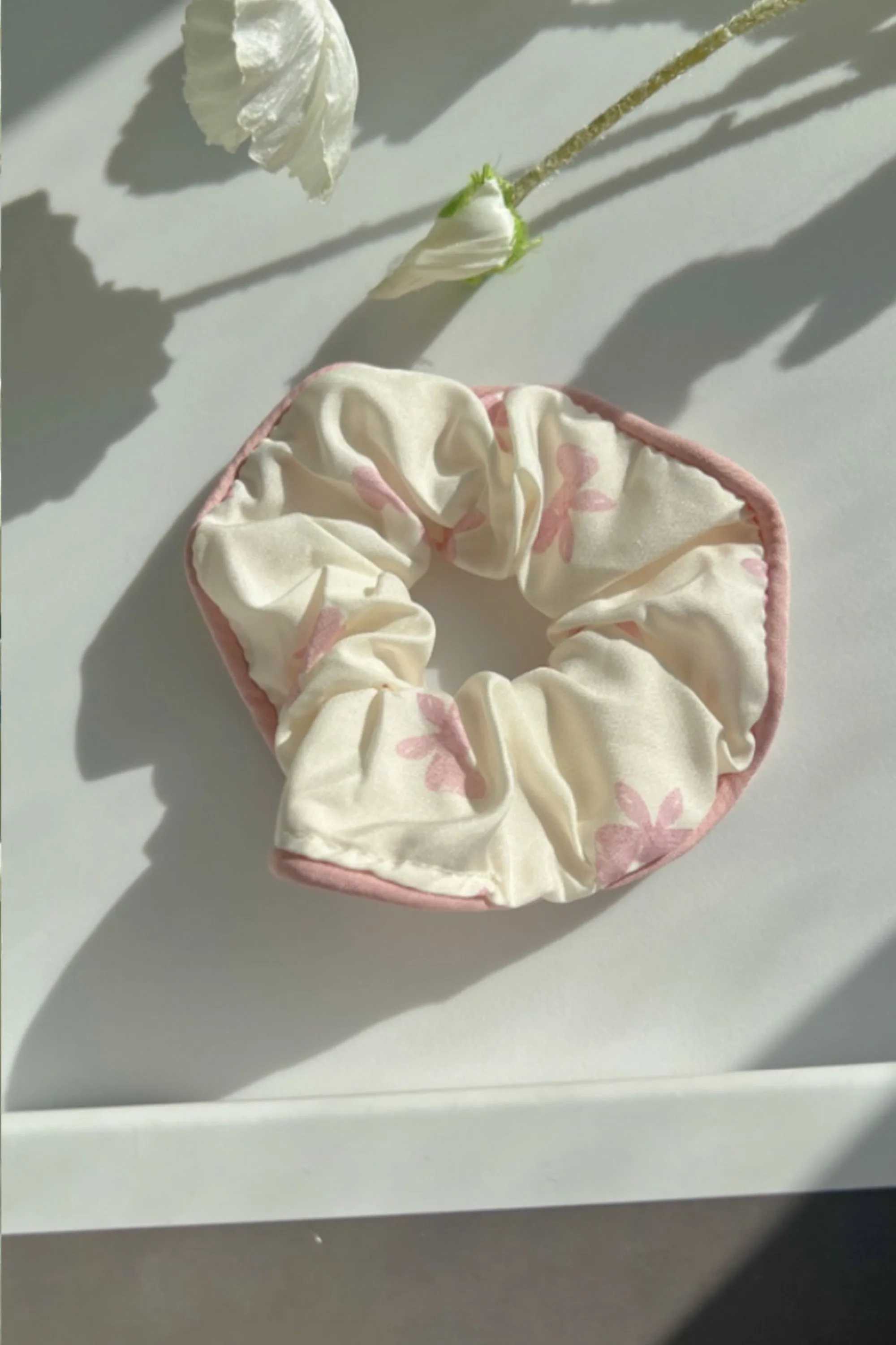 Soft Large Size Printed Ribbon Edge Piping Scunrch Hair Tie