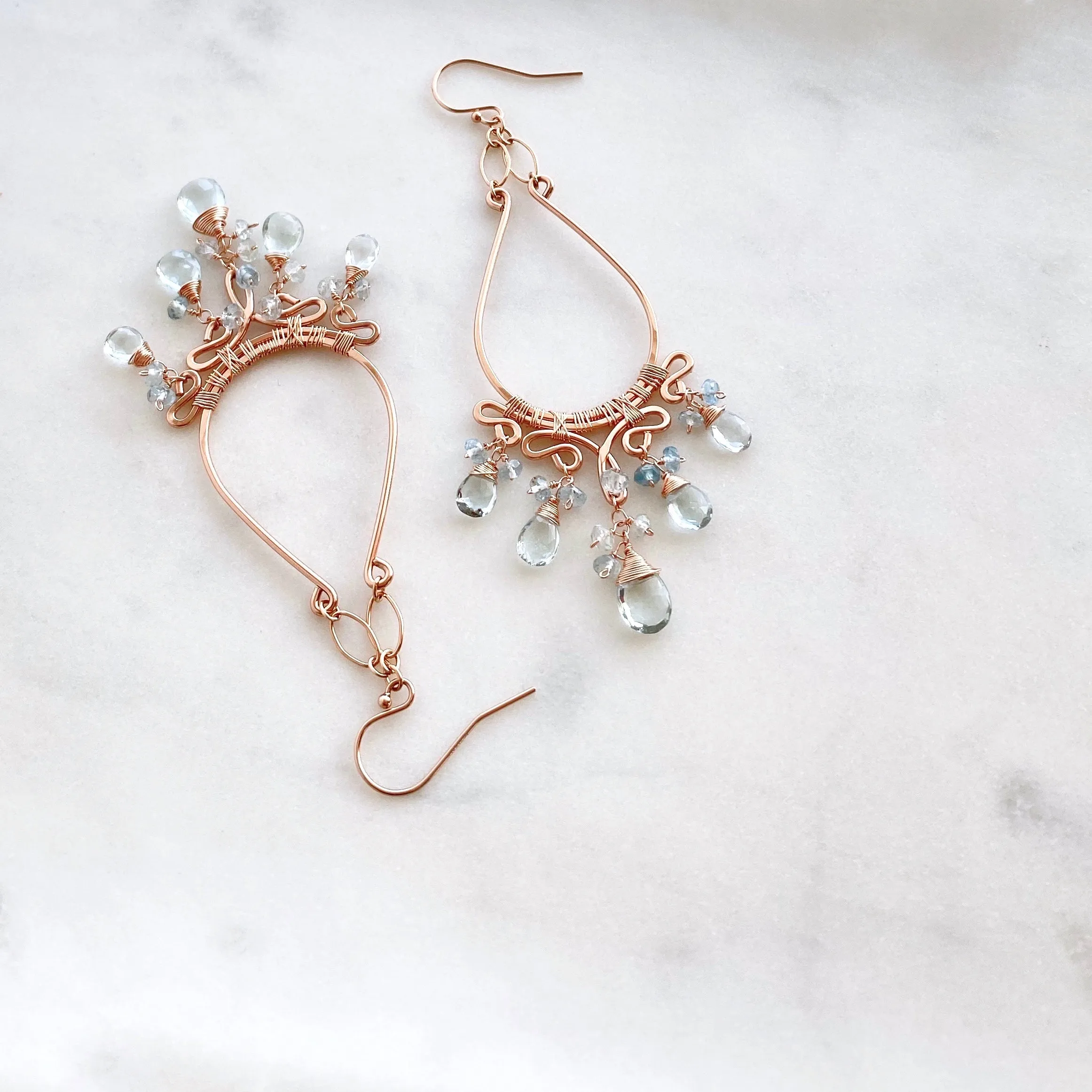 Soleil - Aquamarines, 14k Rose Gold Filled Chandelier Earrings