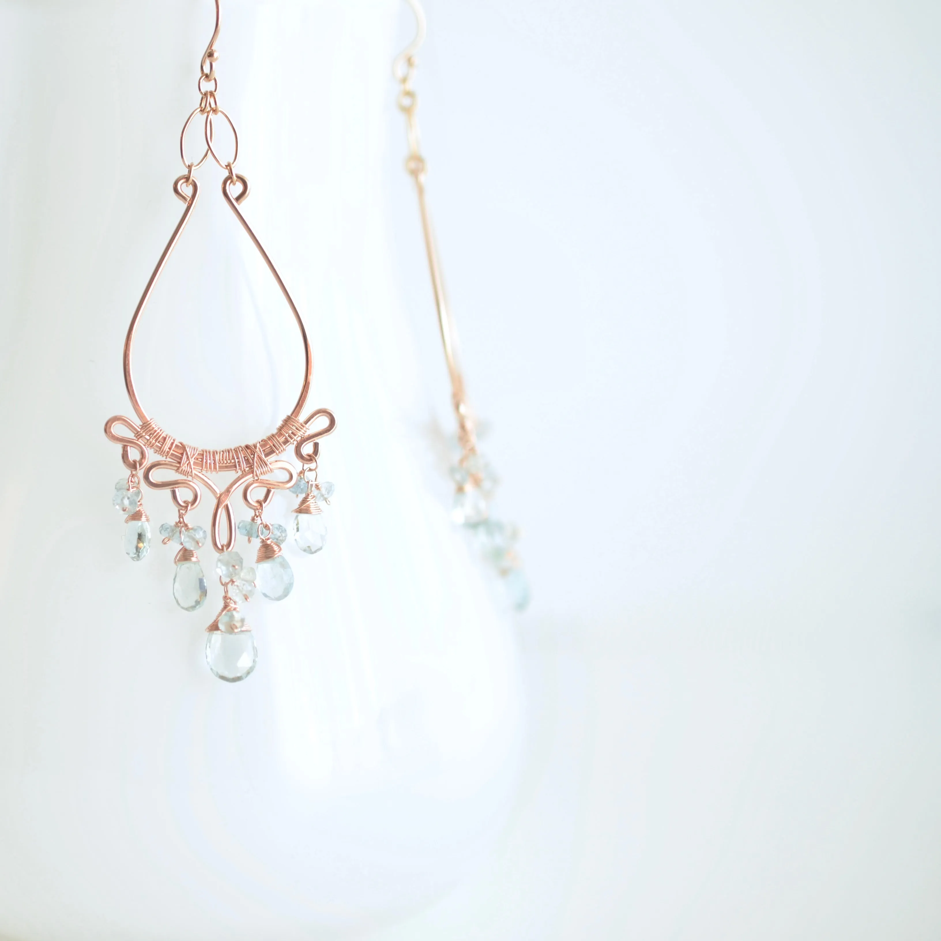 Soleil - Aquamarines, 14k Rose Gold Filled Chandelier Earrings
