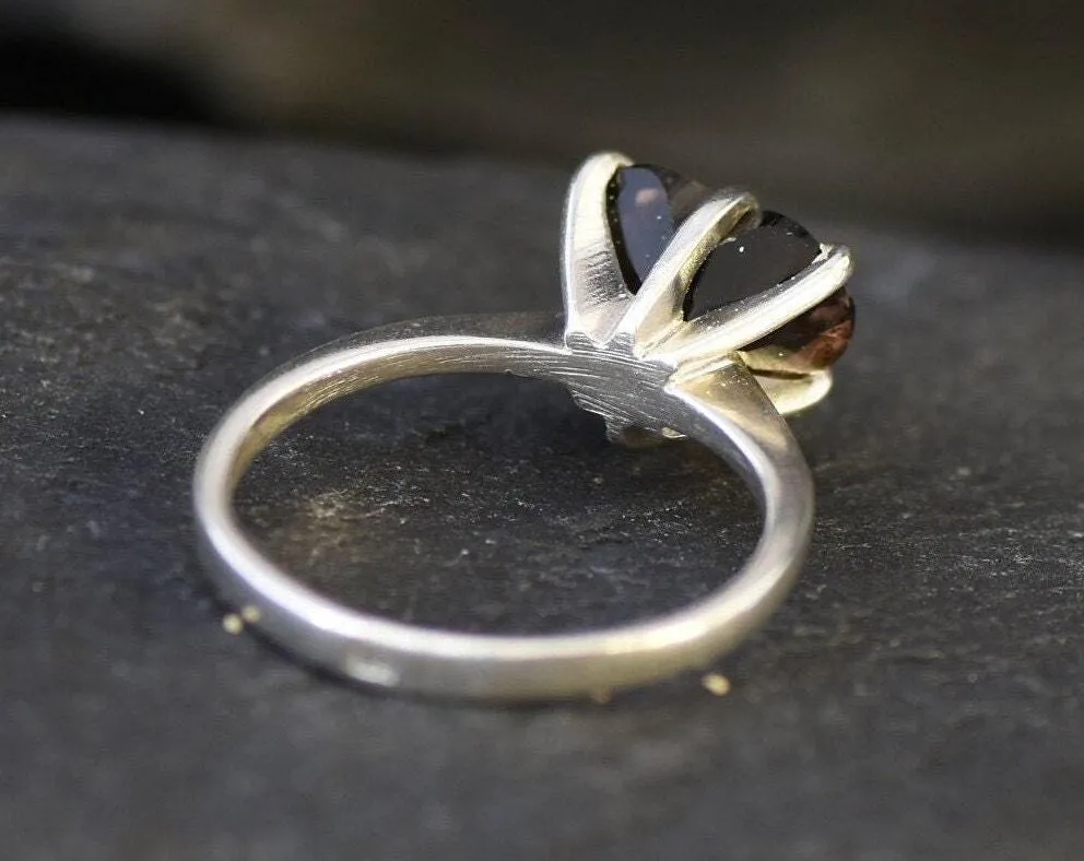 Solitaire Heart Ring - Natural Smoky Topaz, Heart Engagement Ring