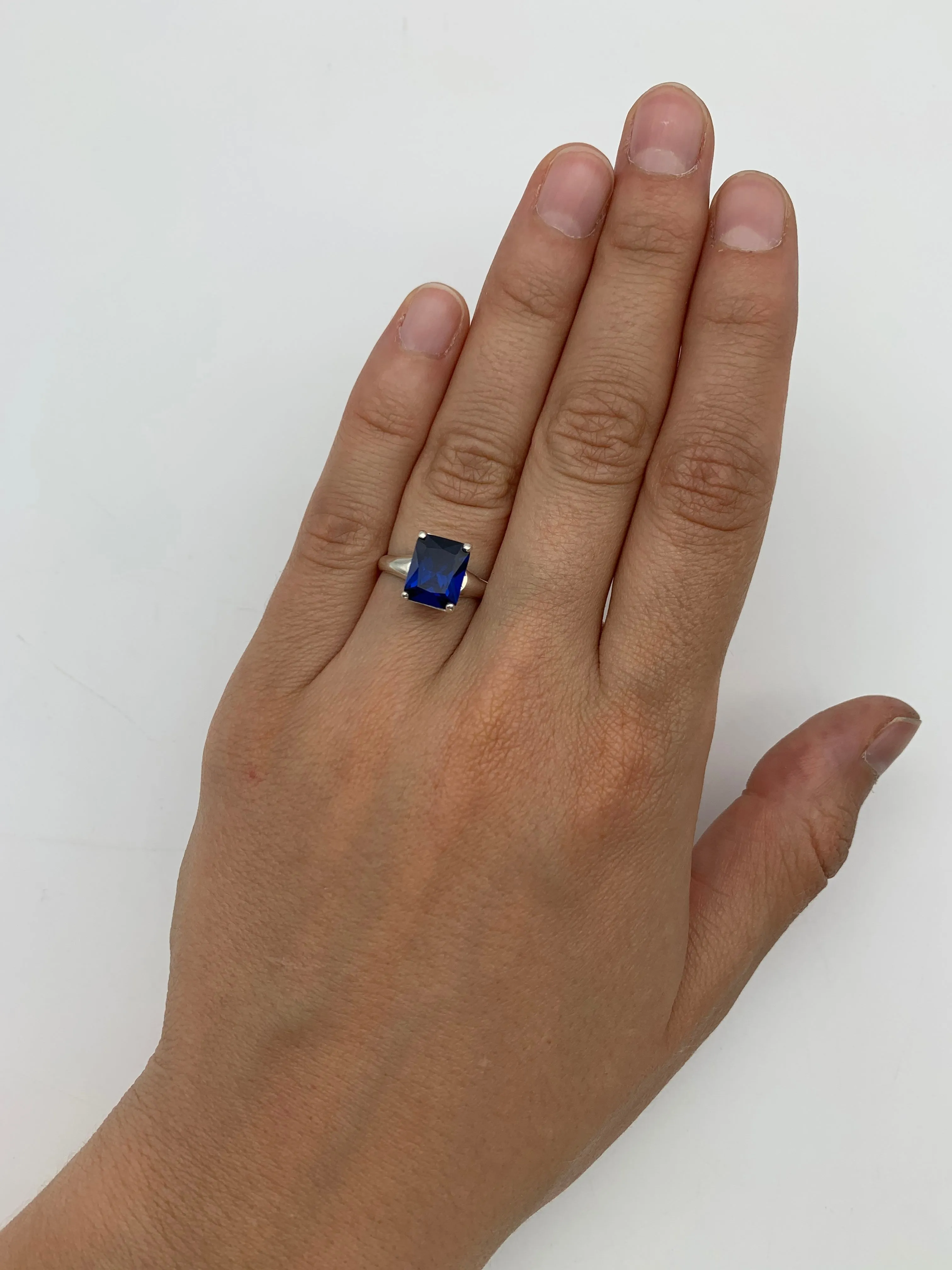 Solitaire Sapphire Ring - Blue Square Ring - Classic Vintage Ring