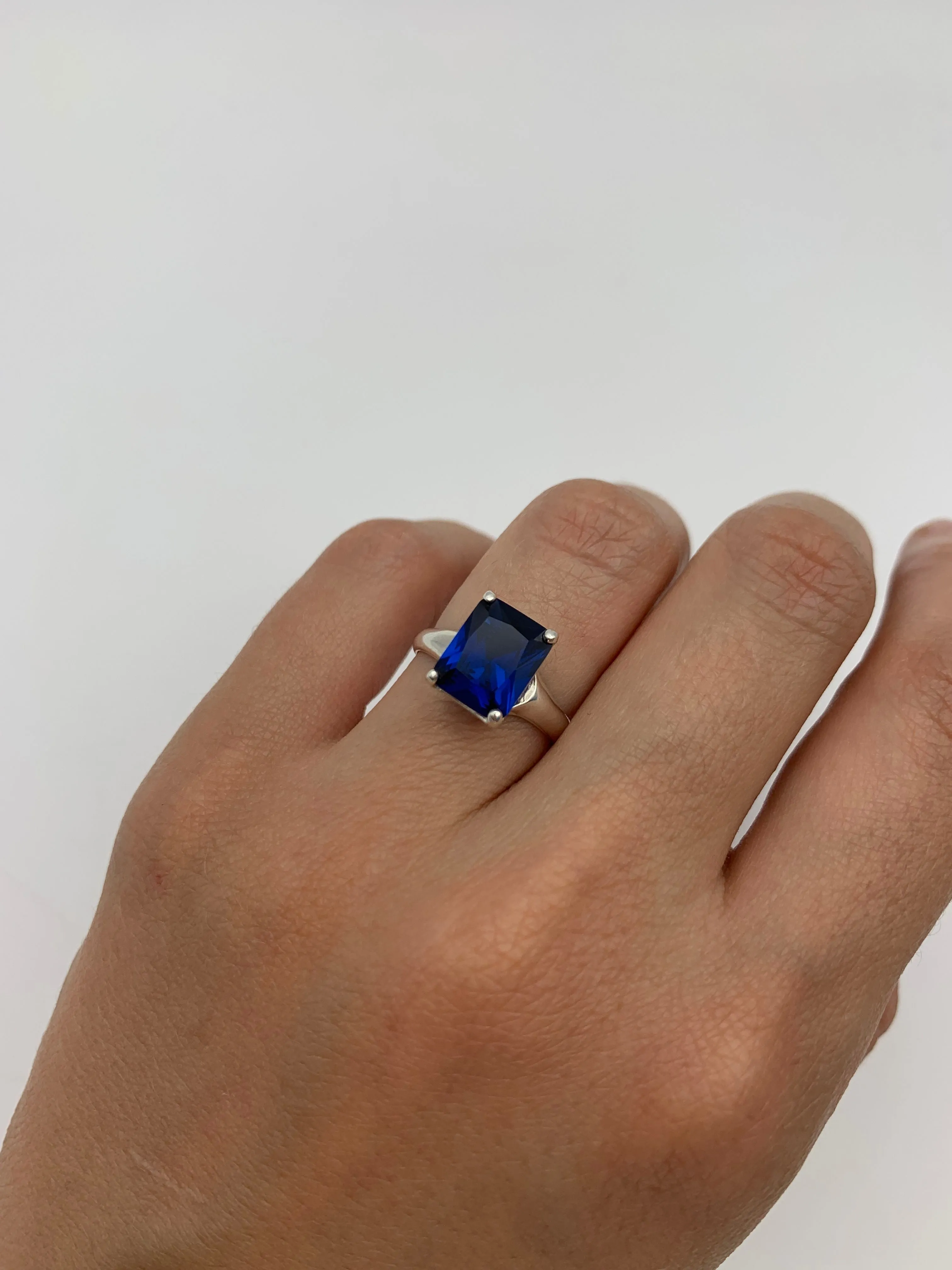 Solitaire Sapphire Ring - Blue Square Ring - Classic Vintage Ring