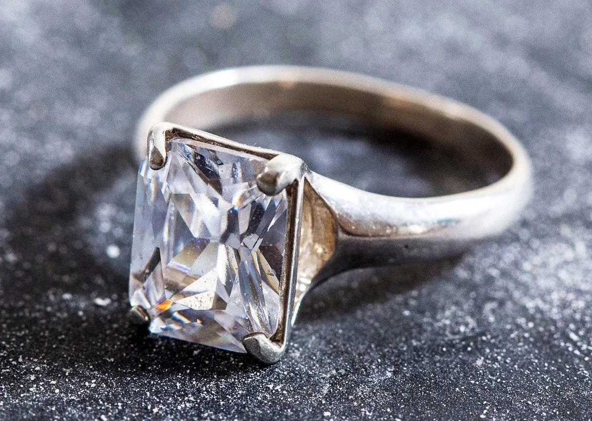Square Diamond Ring - Diamond Engagement Ring - Vintage Solitaire Ring