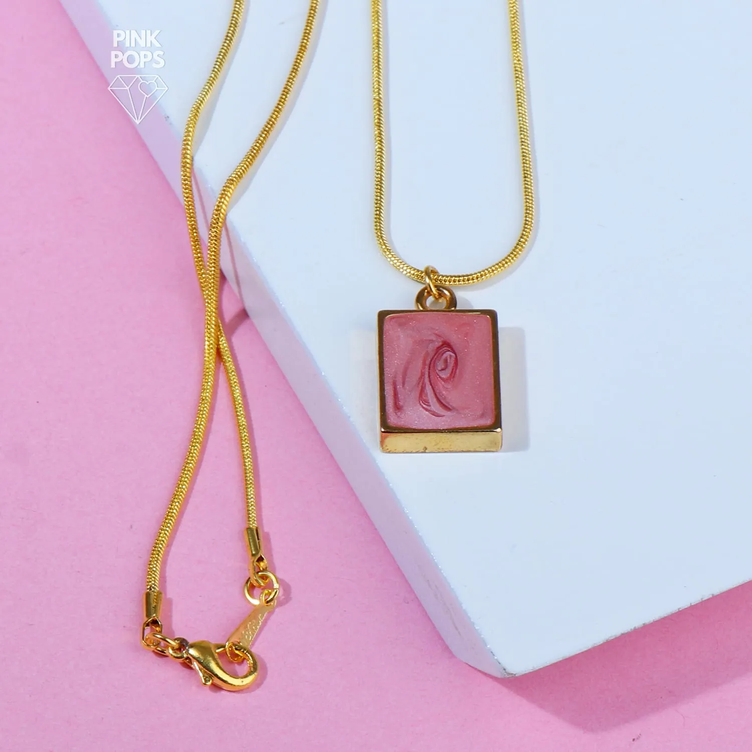 Square Stone Golden Frame Necklace